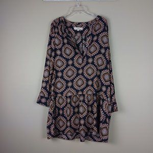 LOFT| Bohemian Long Sleeve Drop Waist Medallion Print Mini Dress Size Medium